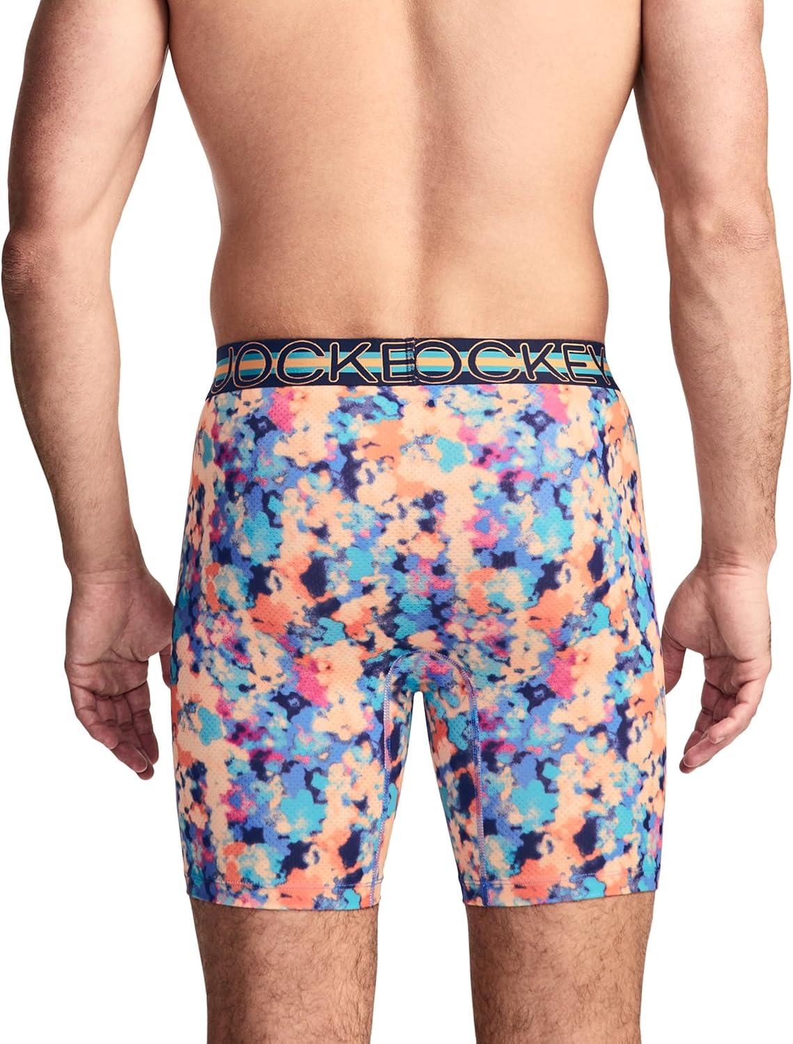 imageJockey Sport Mens Underwear Stability Pouch Microfiber 9 Long Leg Boxer BriefSport Floral