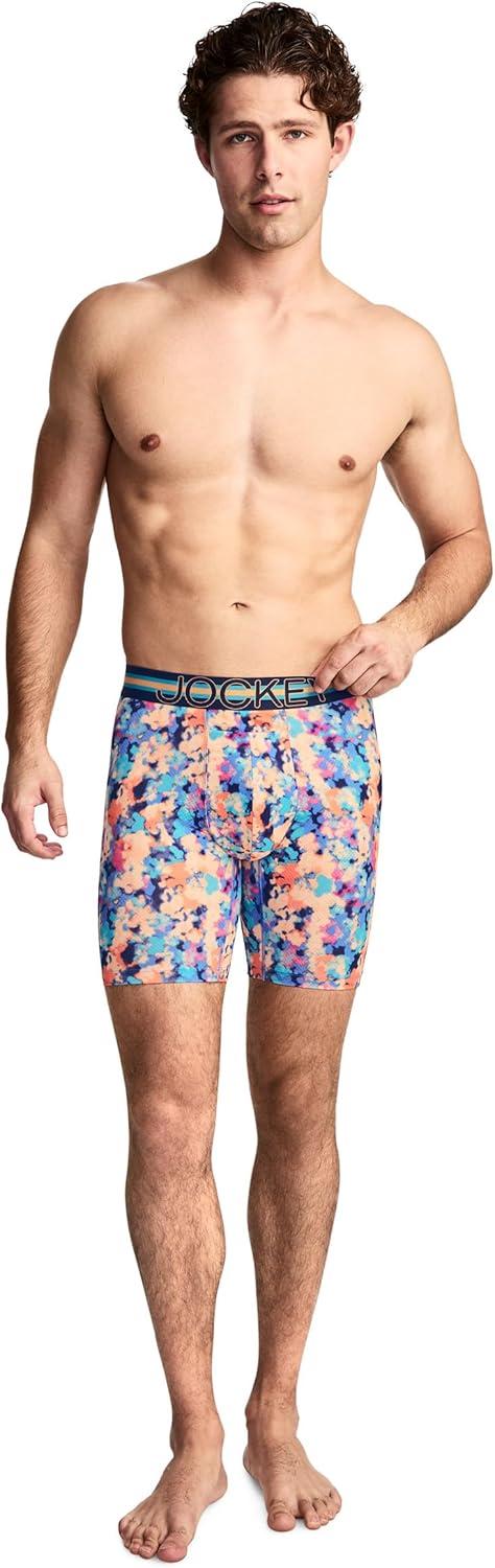 imageJockey Sport Mens Underwear Stability Pouch Microfiber 9 Long Leg Boxer BriefSport Floral
