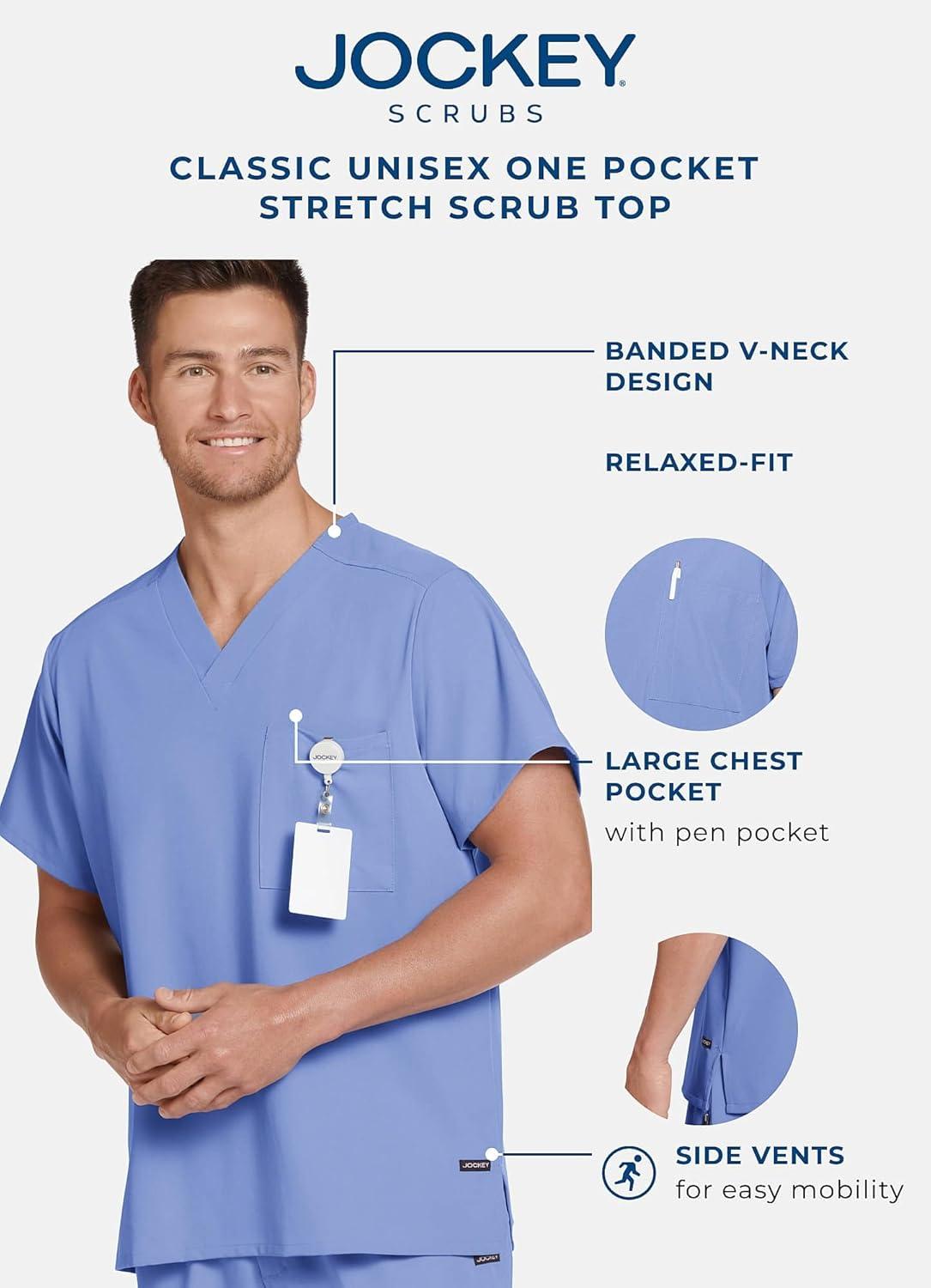 imageJockey Unisex Scrubs Classic Unisex One Pocket Stretch Scrub TopBlack