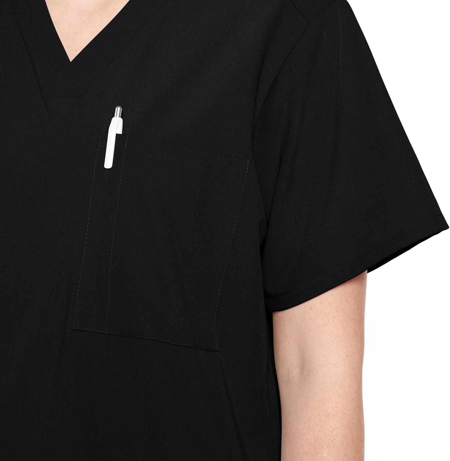 imageJockey Unisex Scrubs Classic Unisex One Pocket Stretch Scrub TopBlack