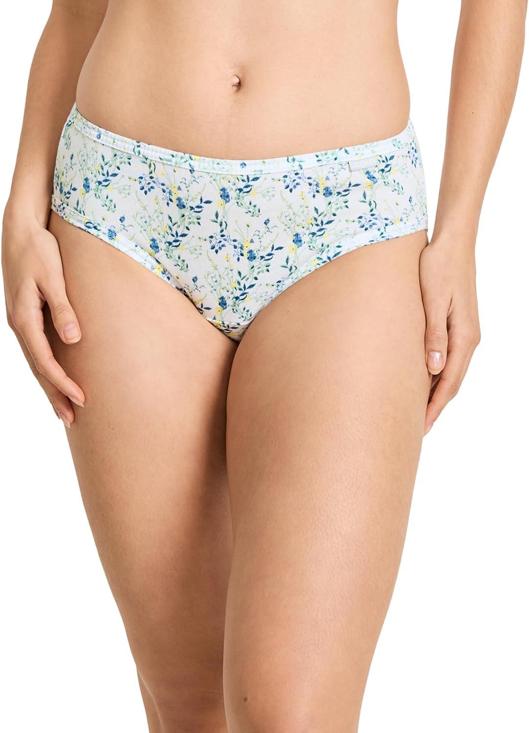 imageJockey Womens Underwear Elance Bikini 3 PackIris BlueTender Yellow StripeDainty White Florals