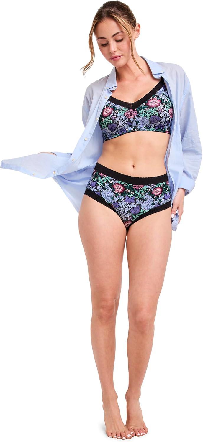 imageJockey Womens Underwear Soft Stretch Lace Microfiber BriefBlack Nouveau Garden
