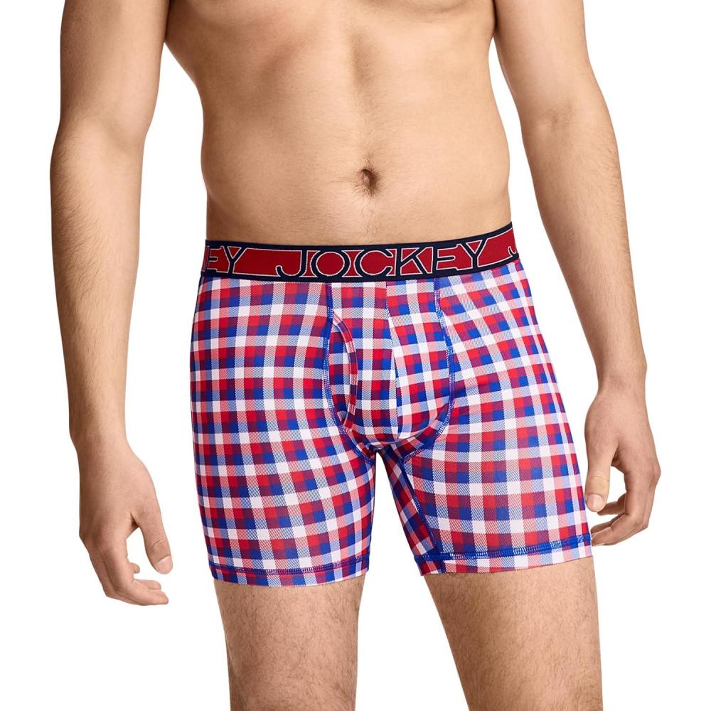 imageJockey Mens Underwear Active Microfiber 5 Boxer BriefCelebrate Plaid