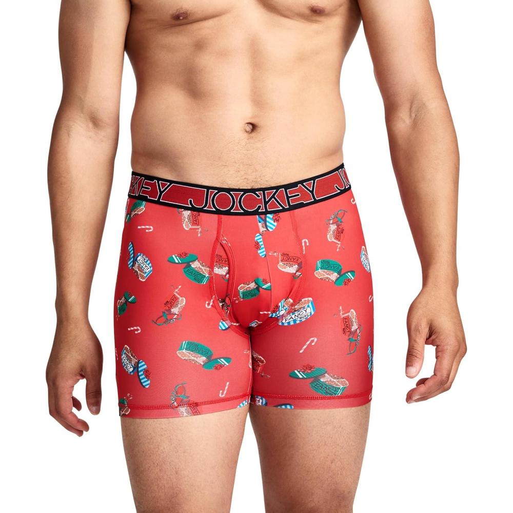 imageJockey Mens Underwear Active Microfiber 5 Boxer BriefFancy Red