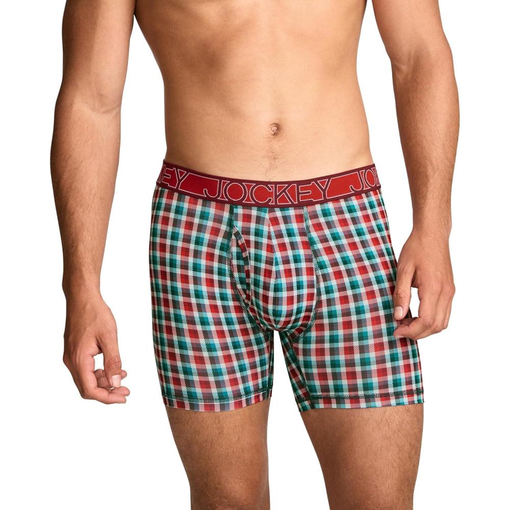 imageJockey Mens Underwear Active Microfiber 5 Boxer BriefMerry Plaid