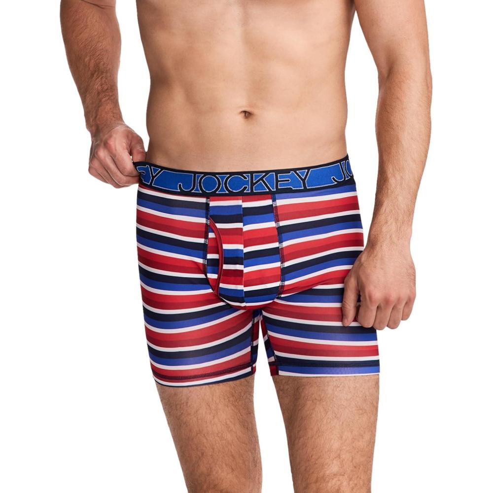imageJockey Mens Underwear Active Microfiber 5 Boxer BriefSummer Stripe