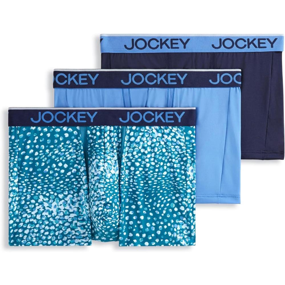 imageJockey Mens Underwear Chafe Proof Pouch Microfiber 3 Trunk 3 PackAnimal Teal