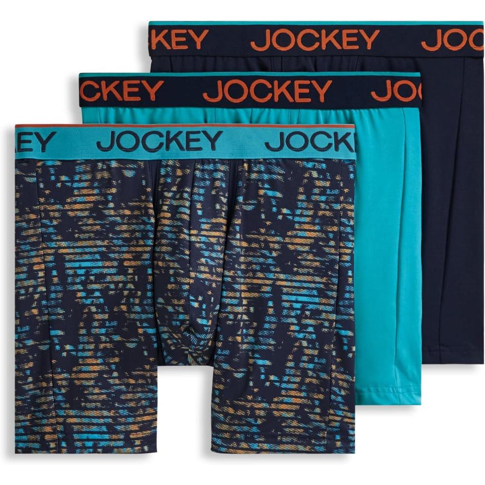 imageJockey Mens Underwear Chafe Proof Pouch Microfiber 6 Boxer Brief 3 PackOcean SurfLight TrailsJockey Blue