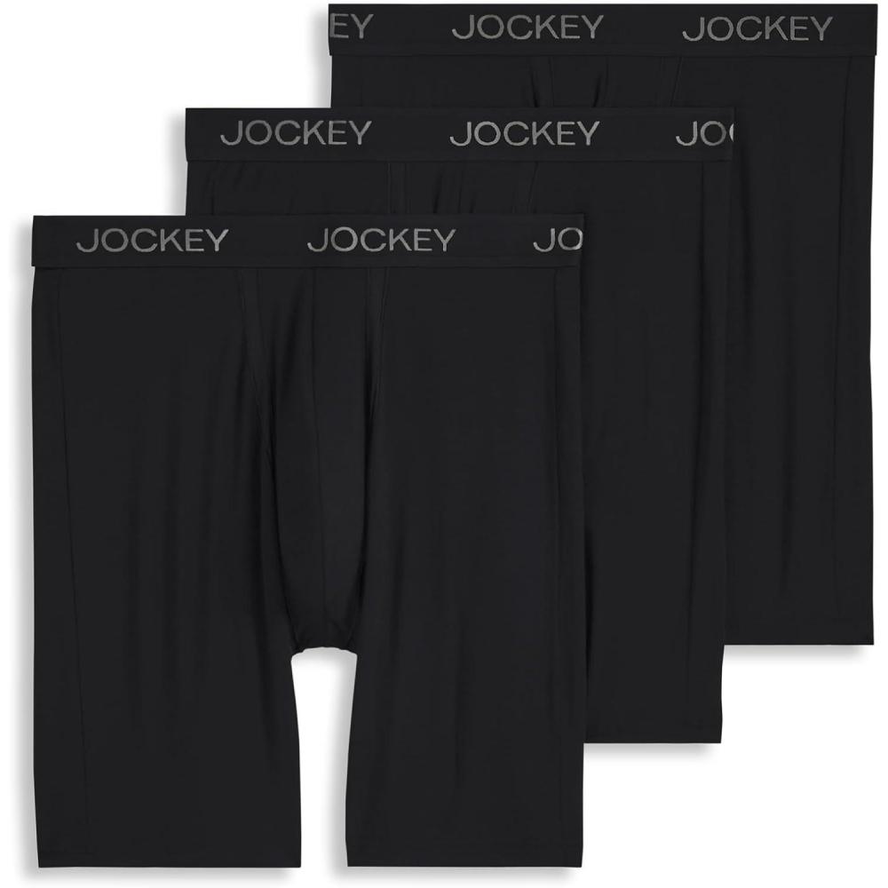 imageJockey Mens Underwear Chafe Proof Pouch Ultra Soft Modal 85 Long Leg Boxer Brief 3 PackBlack