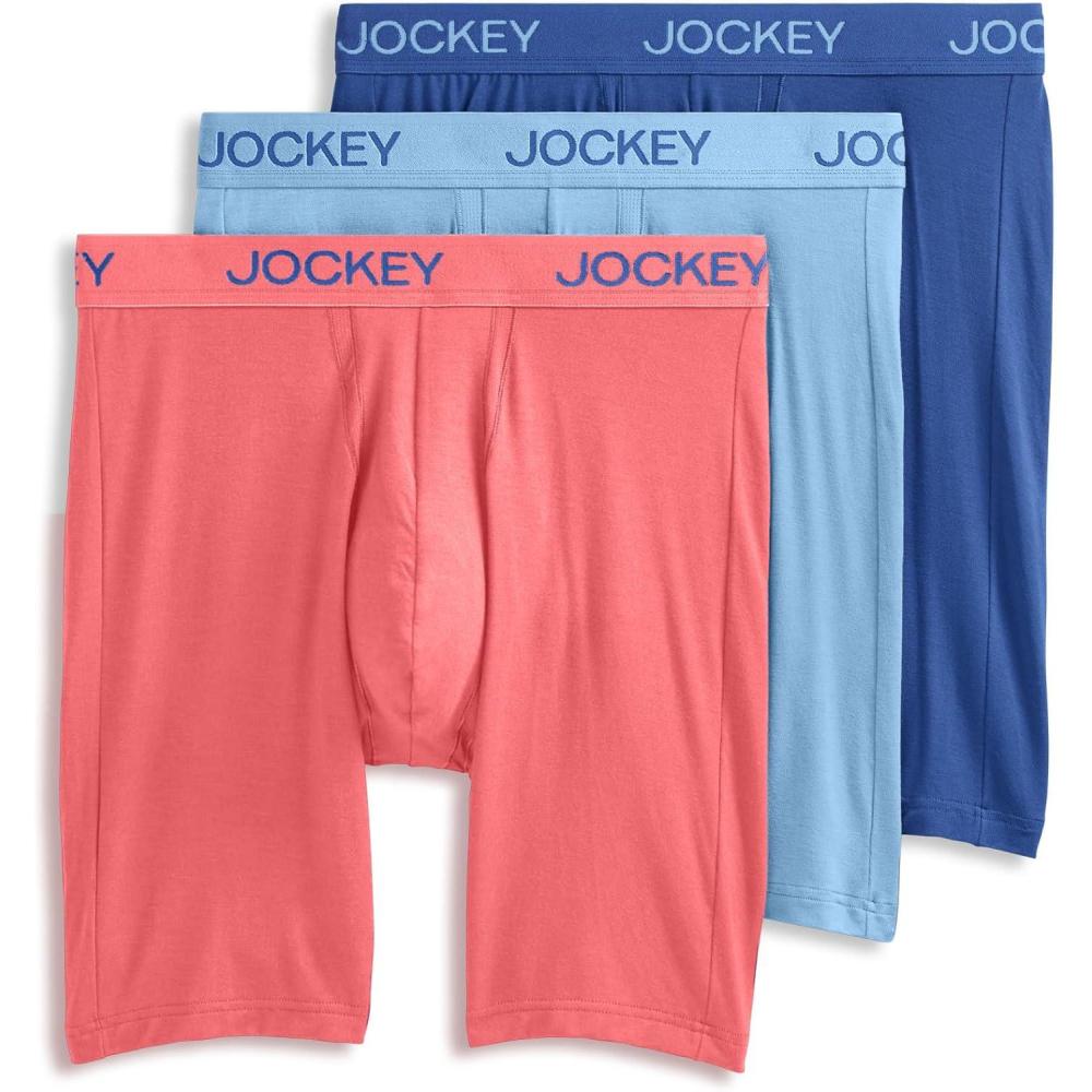 imageJockey Mens Underwear Chafe Proof Pouch Ultra Soft Modal 85 Long Leg Boxer Brief 3 PackBlue Sunset