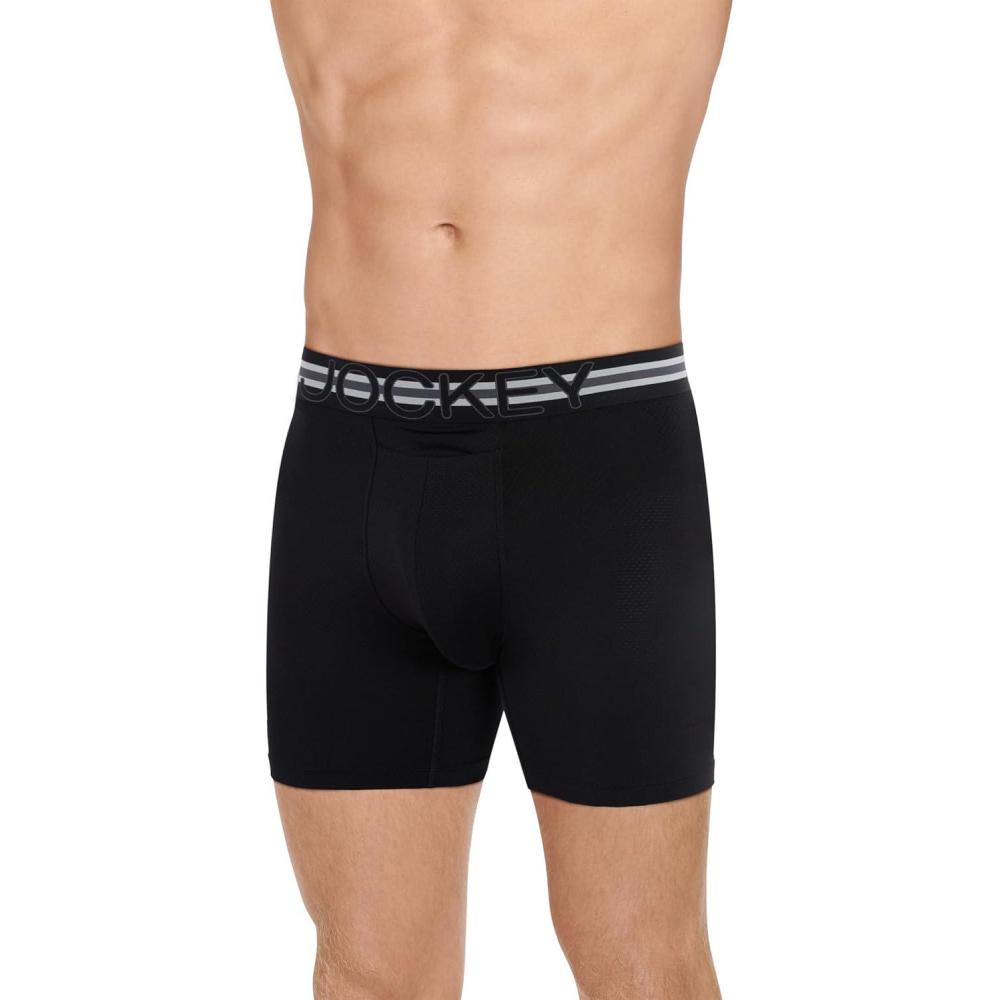 imageJockey Mens Underwear Mens Boxer Briefs With Pouch Sport Stability Microfiber 6 Boxer BriefBlack