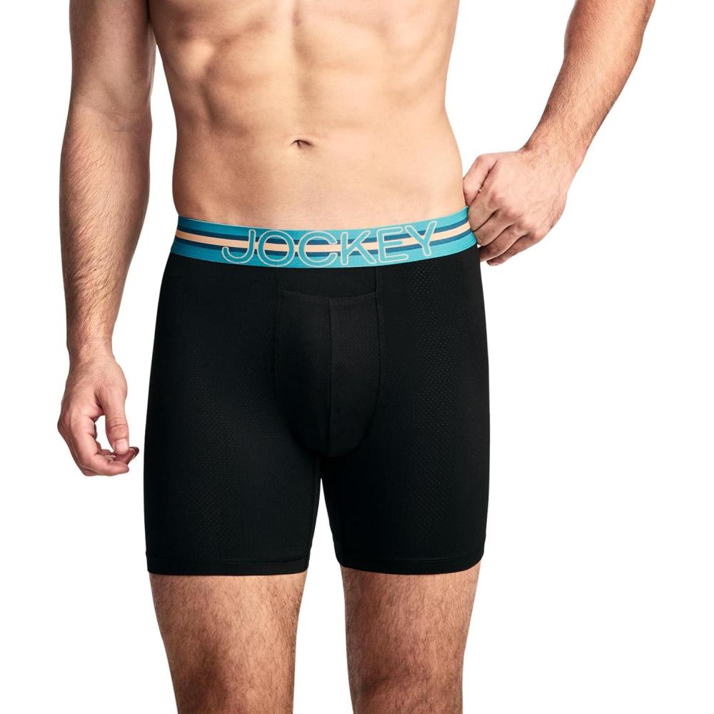 imageJockey Mens Underwear Mens Boxer Briefs With Pouch Sport Stability Microfiber 6 Boxer BriefBlack Ocean