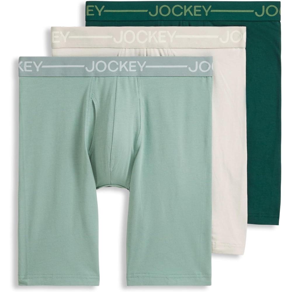 imageJockey Mens Underwear Organic Cotton Stretch 95 Long Leg Boxer Brief 3 PackEvergreen Mist