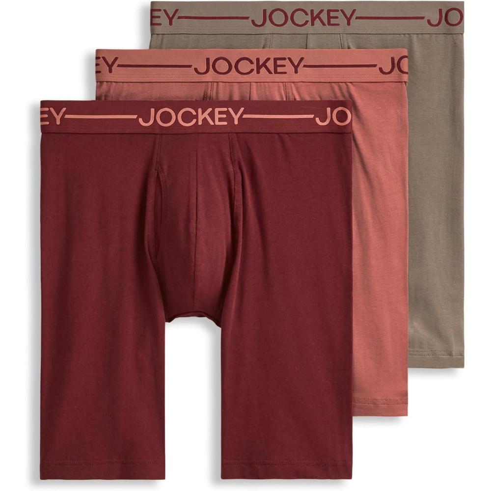 imageJockey Mens Underwear Organic Cotton Stretch 95 Long Leg Boxer Brief 3 PackTerracotta Bay