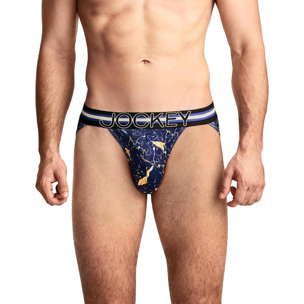 imageJockey Mens Underwear Sport Stability Pouch Microfiber String BikiniMarbled Navy