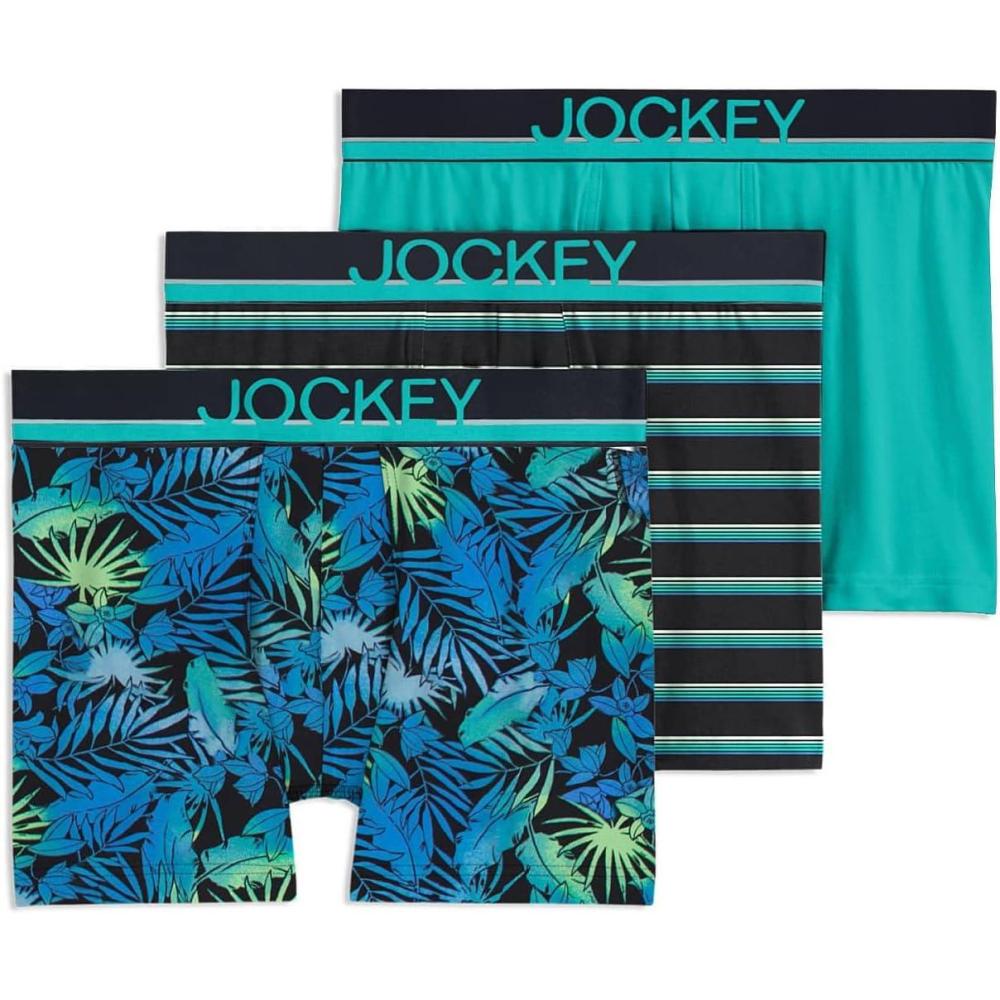 imageJockey Mens Underwear True Style 4 Trunk 3 PackOmbre TropicsTeal BreezeVivid Stripe