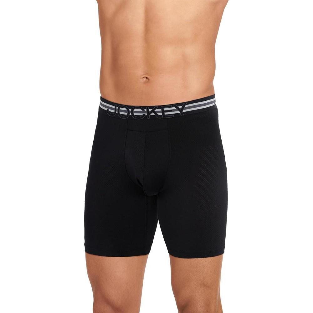 imageJockey Sport Mens Underwear Stability Pouch Microfiber 9 Long Leg Boxer BriefBlack