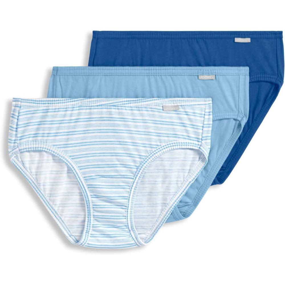 imageJockey Womens Underwear Elance Bikini 3 PackBlue StardustBoardwalk StripeMarina Blue