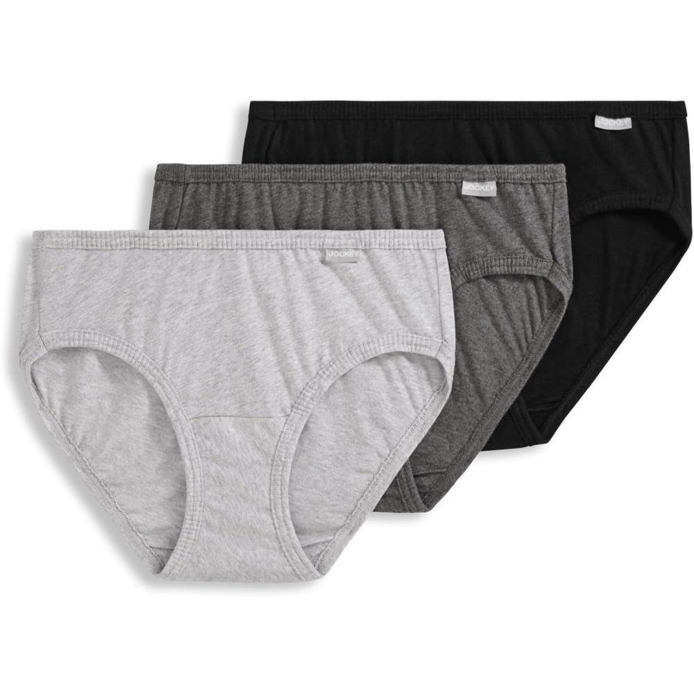 imageJockey Womens Underwear Elance Bikini 3 PackGrey HeatherCharcoal HeatherBlack