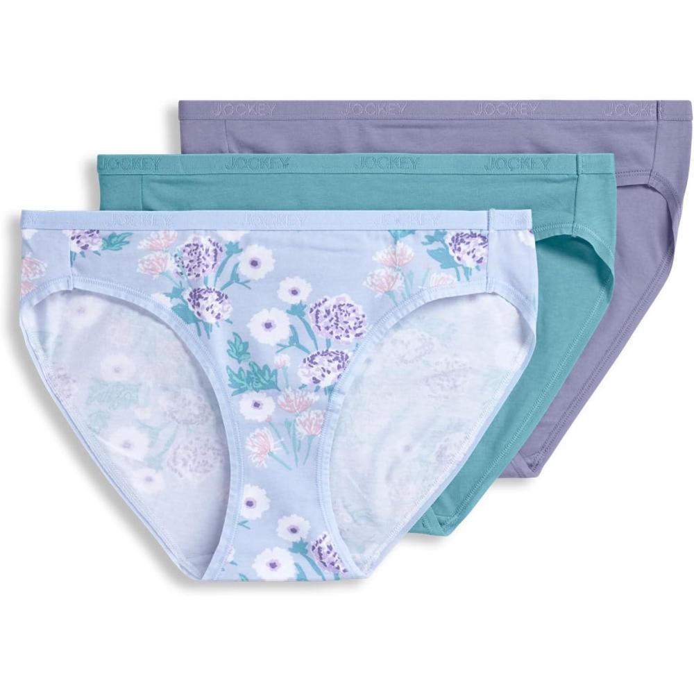 imageJockey Womens Underwear Organic Cotton Stretch Logo Bikini  3 PackDynasty Floral