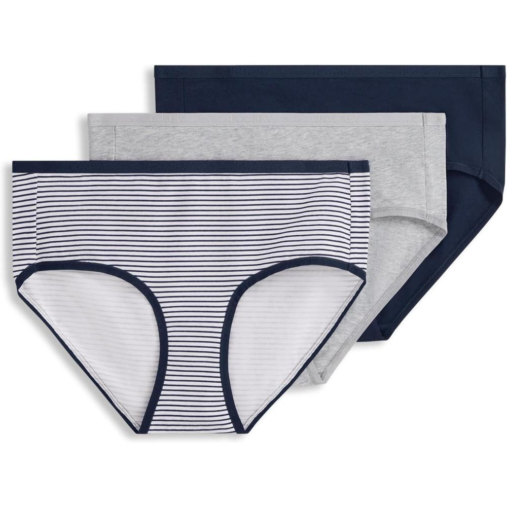 imageJockey Womens Underwear Organic Cotton Stretch Logo Hipster  3 PackJockey Stripe