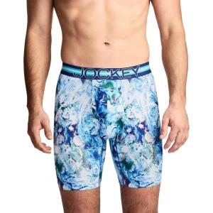 Jockey Sport Men’s Underwear Stability Pouch Microfiber 9″ Long Leg Boxer Brief(Blue Stones)
