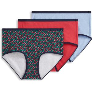 Jockey Women’s Underwear Organic Cotton Stretch Logo Modern Brief – 3 Pack(Fresh Cherries)