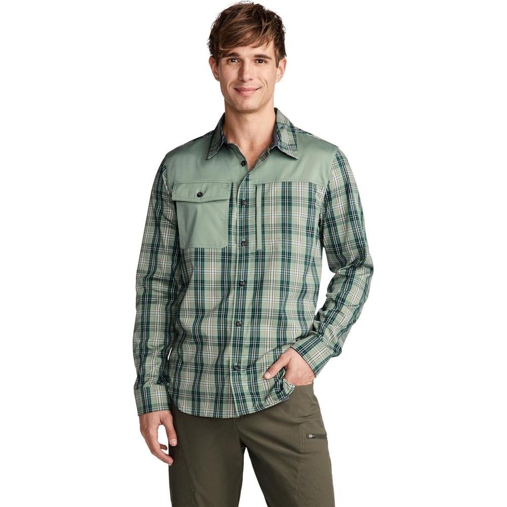 imageJockey Outdoors Mens Casualwear Long Sleeve Tech ShirtPlaid Leaf