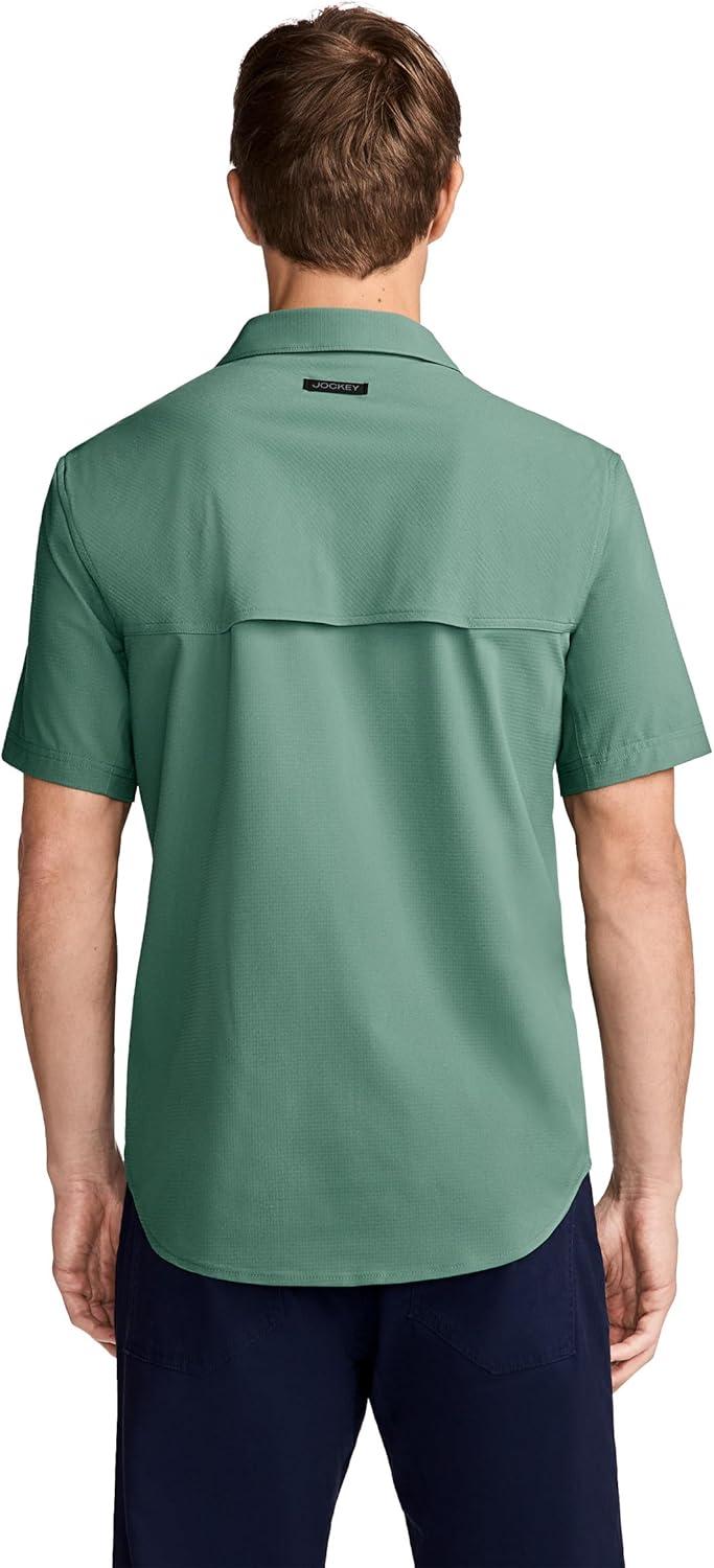 imageJockey Outdoors Mens Casualwear Short Sleeve Snap Woven ShirtEucalyptus