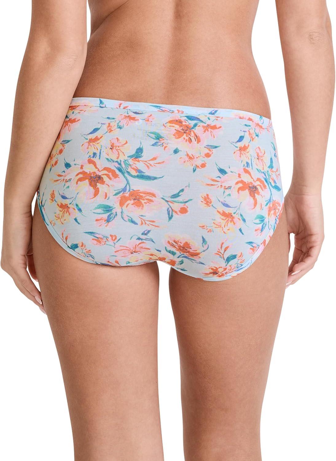 imageJockey Womens Underwear Supersoft BikiniFormal Light Blue FloralSunrise PeachEcho Blue