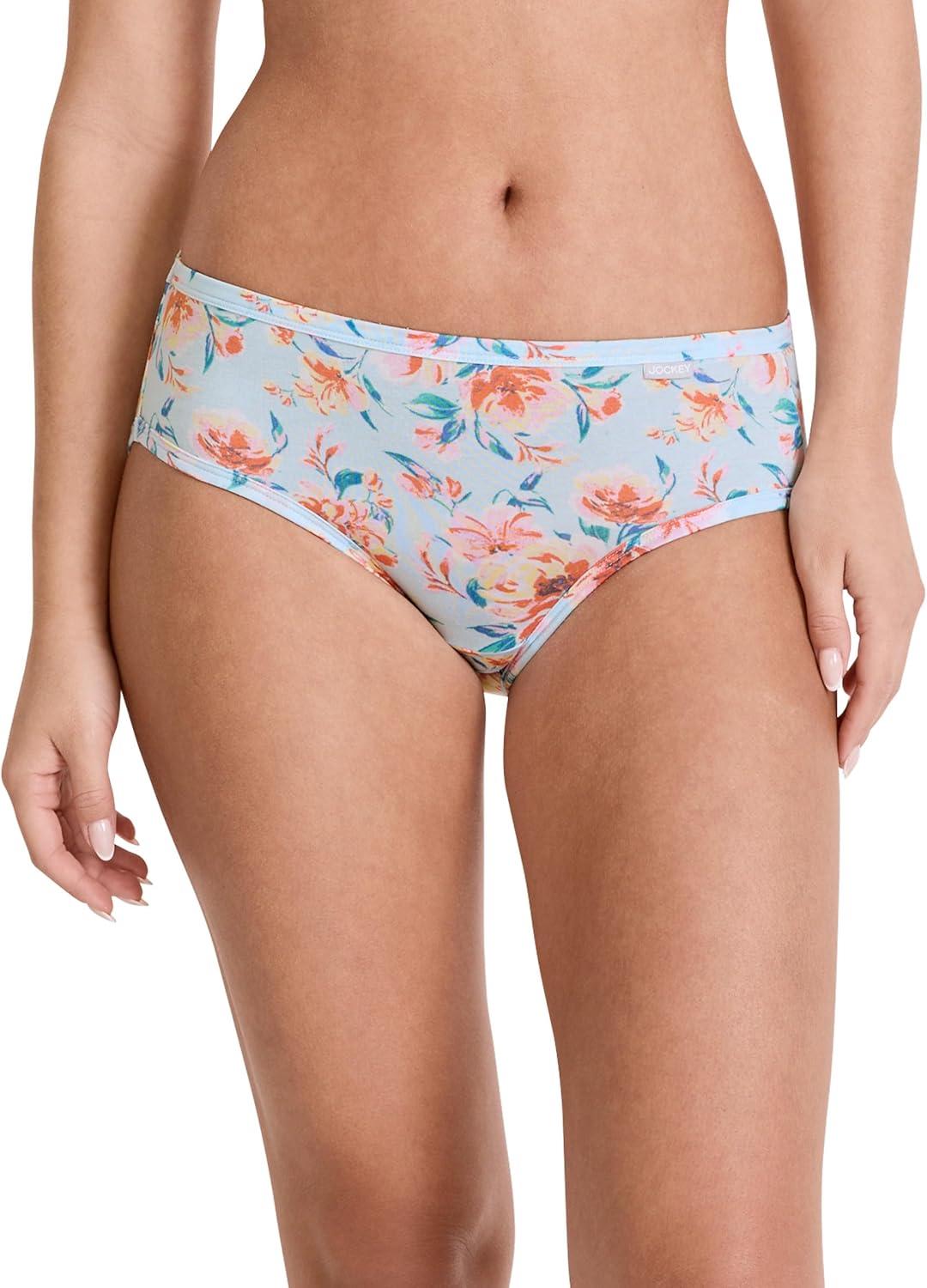 imageJockey Womens Underwear Supersoft BikiniFormal Light Blue FloralSunrise PeachEcho Blue