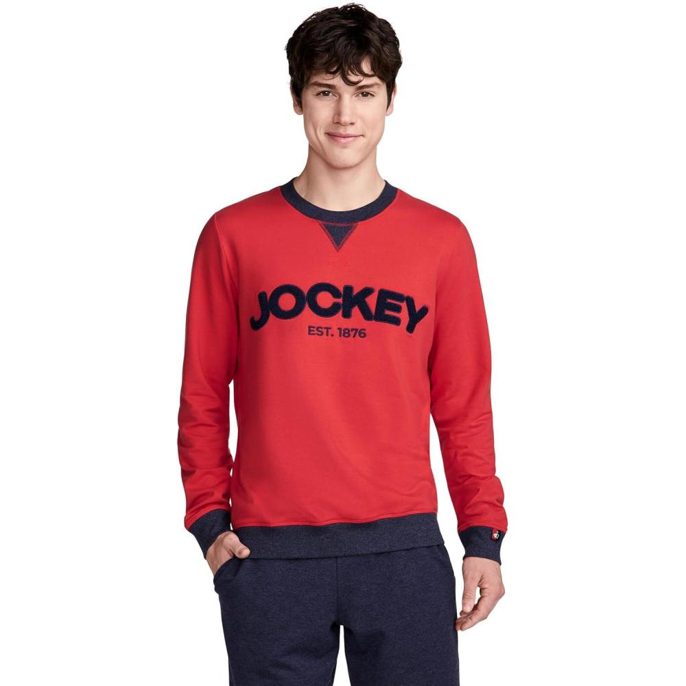 imageJockey Mens Loungewear Lightweight Cotton Blend Fleece Crew Sweatshirt1876 Red