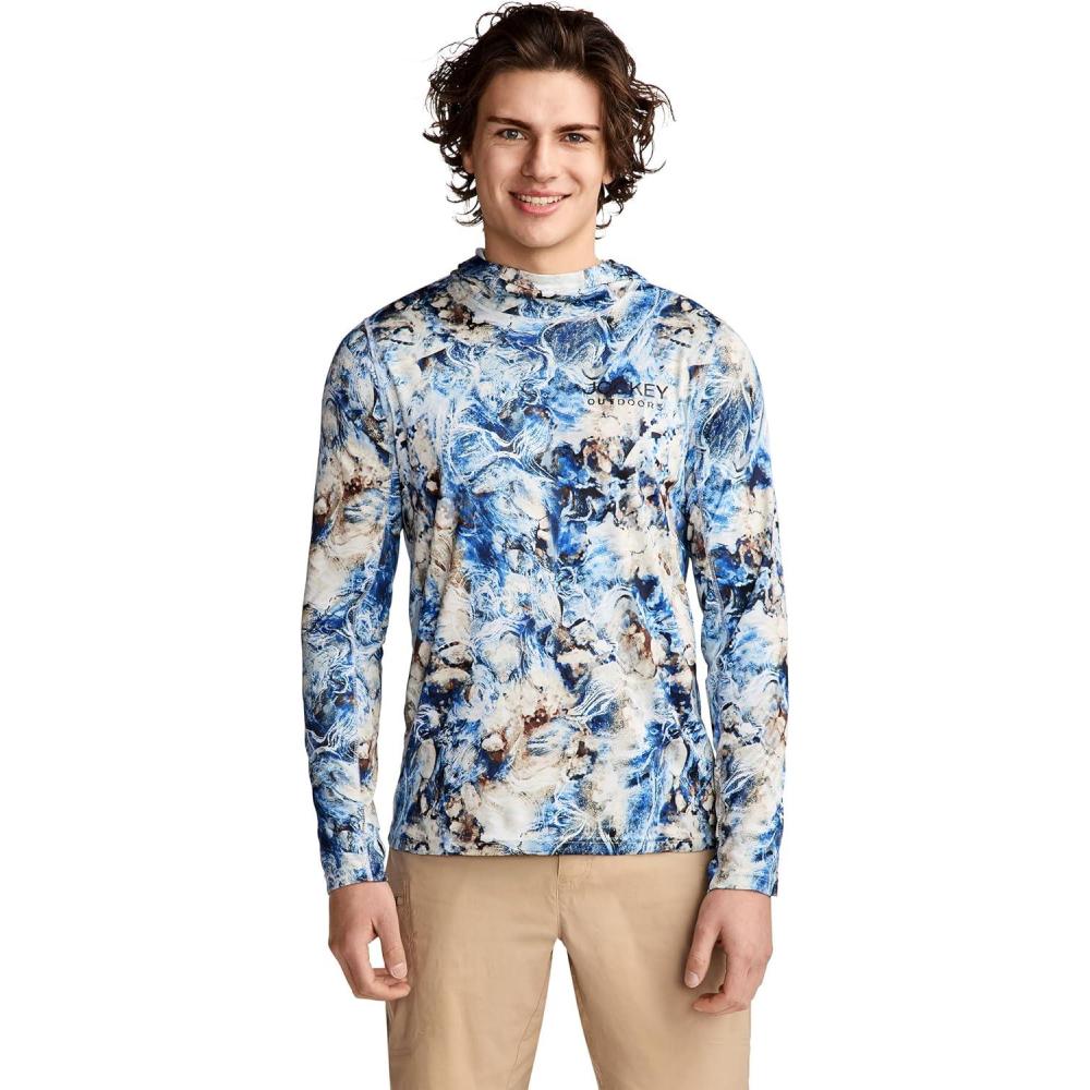 imageJockey Outdoors Mens Casualwear Long Sleeve Hooded Sun ShirtRiver Stones