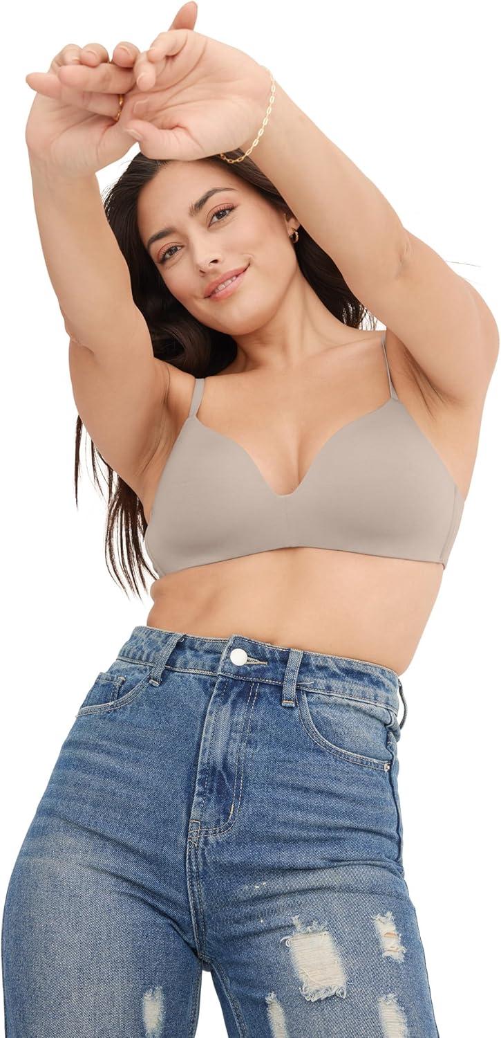 imageJockey Womens Bra Smooth amp Sleek Supersoft Demi Coverage Wirefree TShirt BraGrey Seed