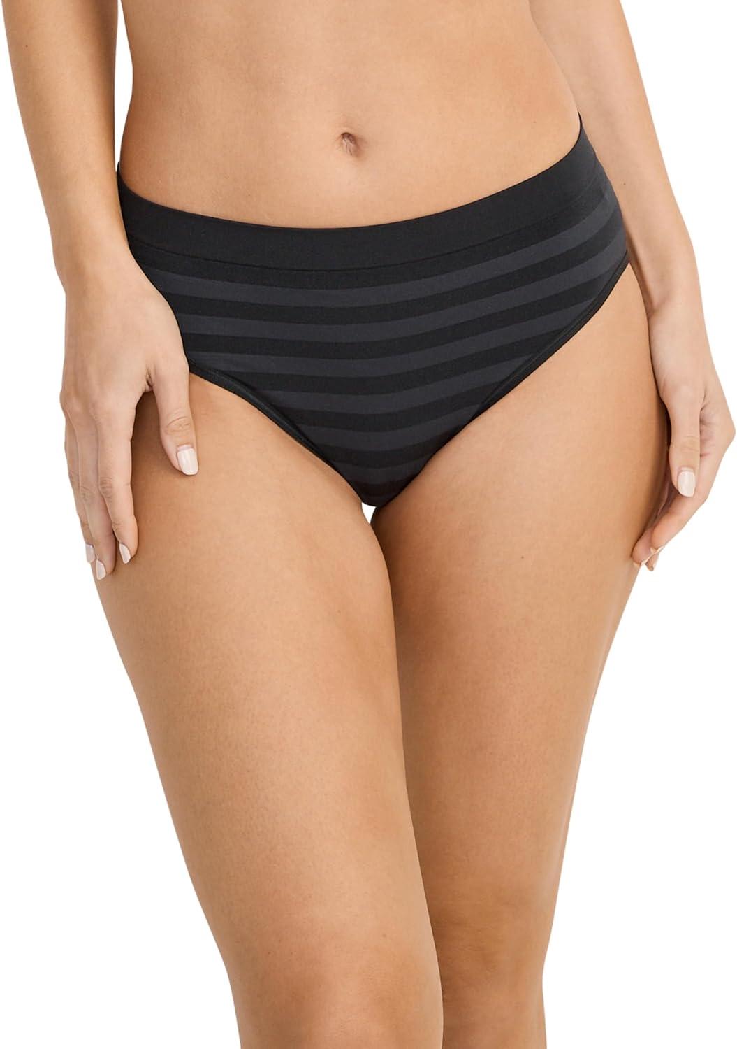 imageJockey Womens Underwear Seamfree HiCut 3 PackBlack StripeBlackBlack