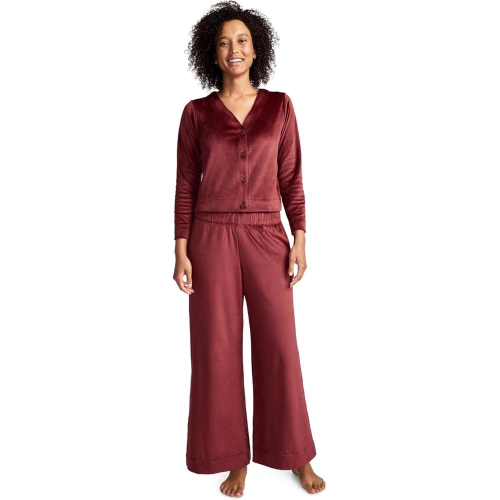 imageJockey Womens Sleepwear Velour Button Top and Wide Leg Pant Sleep Set