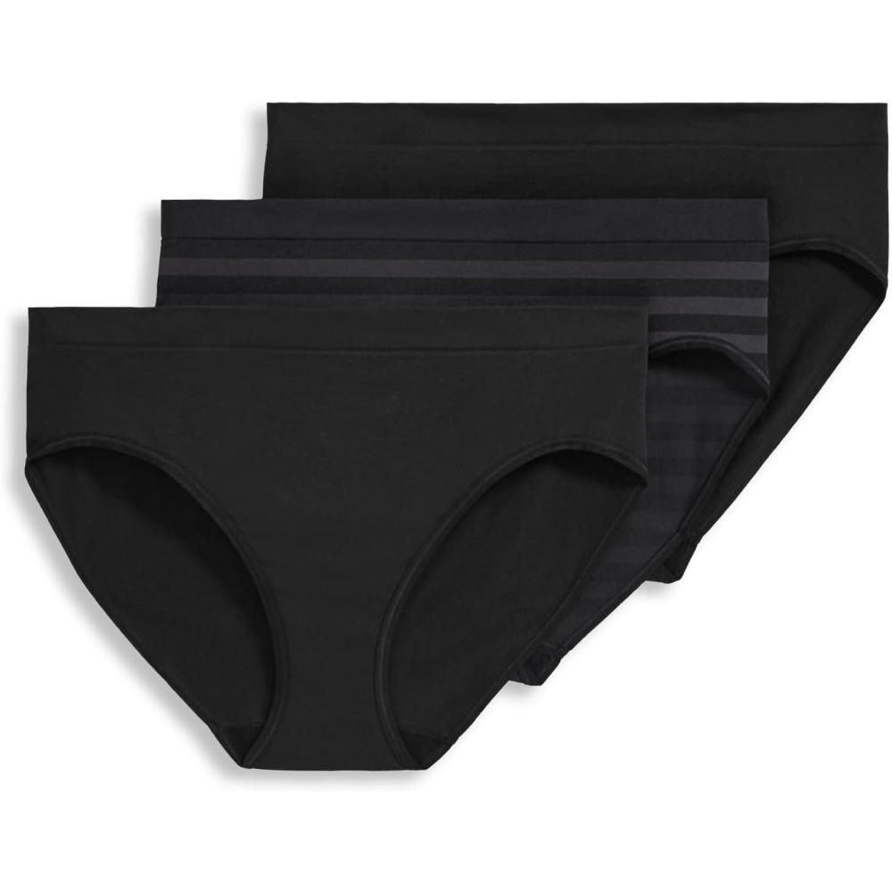 imageJockey Womens Underwear Seamfree HiCut 3 PackBlack StripeBlackBlack