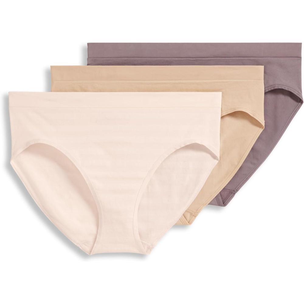 imageJockey Womens Underwear Seamfree HiCut 3 PackPeach Ice StripeTwilight SandsLight