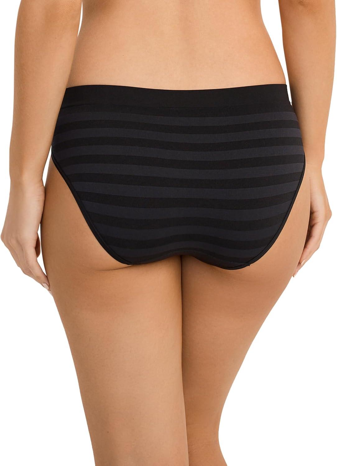 imageJockey Womens Underwear Seamfree Bikini 3 PackBlack StripeBlackBlack