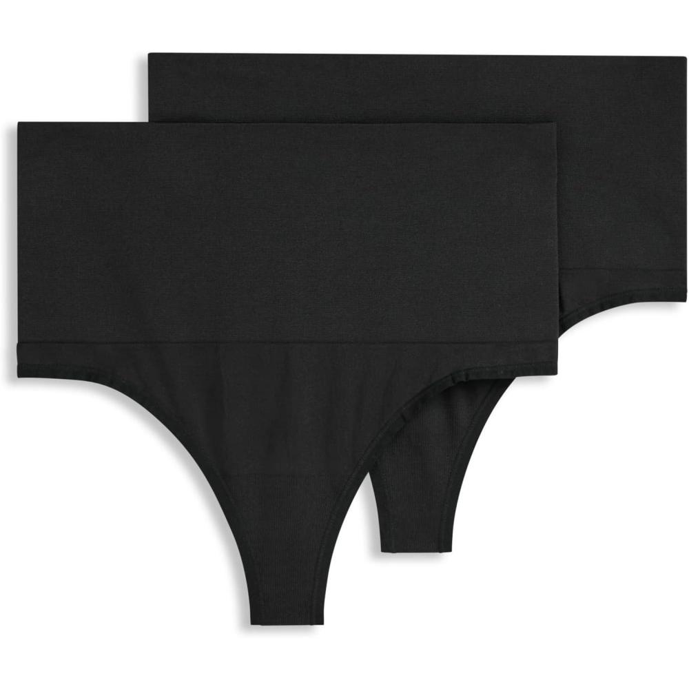 imageJockey Womens Shapewear Skimmies Seamfree Tummy Smoothing Thong 2 PackBlack