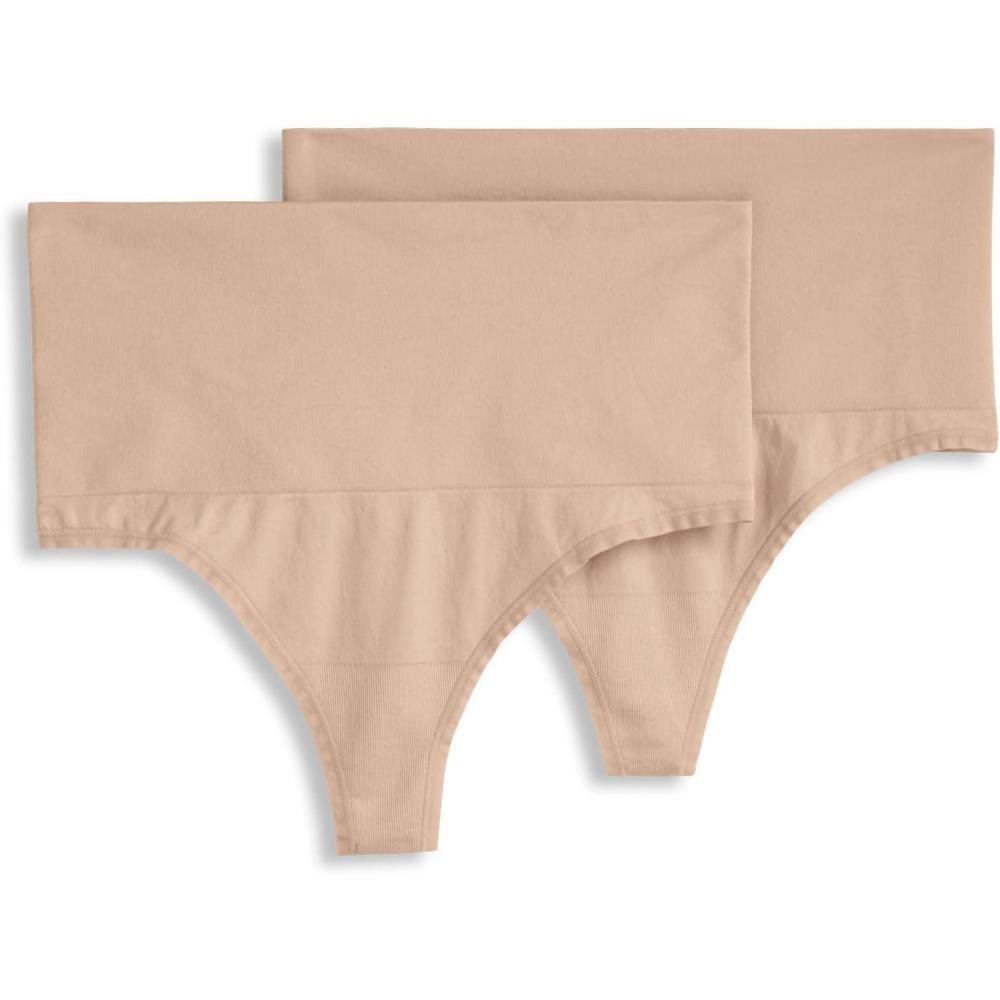 imageJockey Womens Shapewear Skimmies Seamfree Tummy Smoothing Thong 2 PackLight
