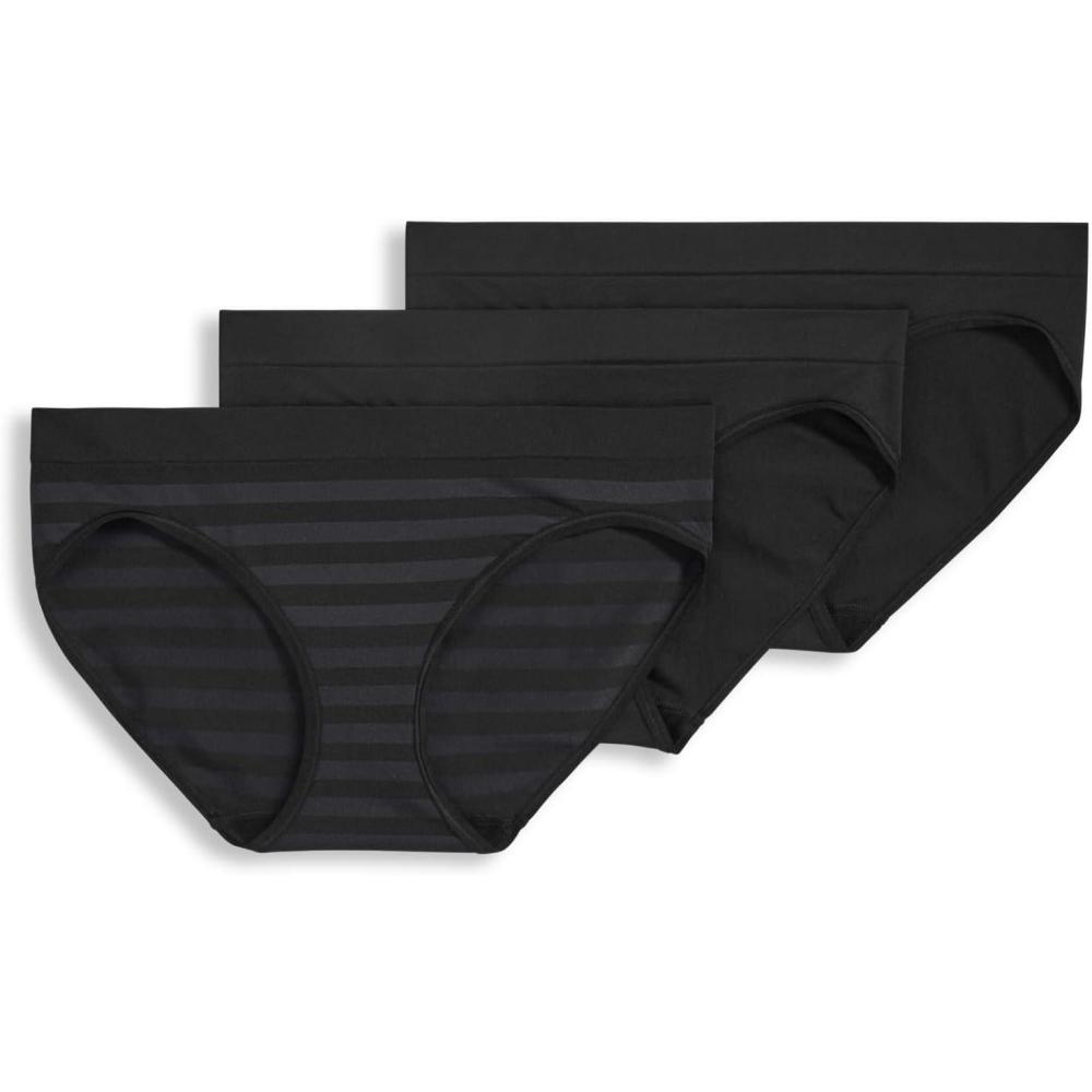 imageJockey Womens Underwear Seamfree Bikini 3 PackBlack StripeBlackBlack