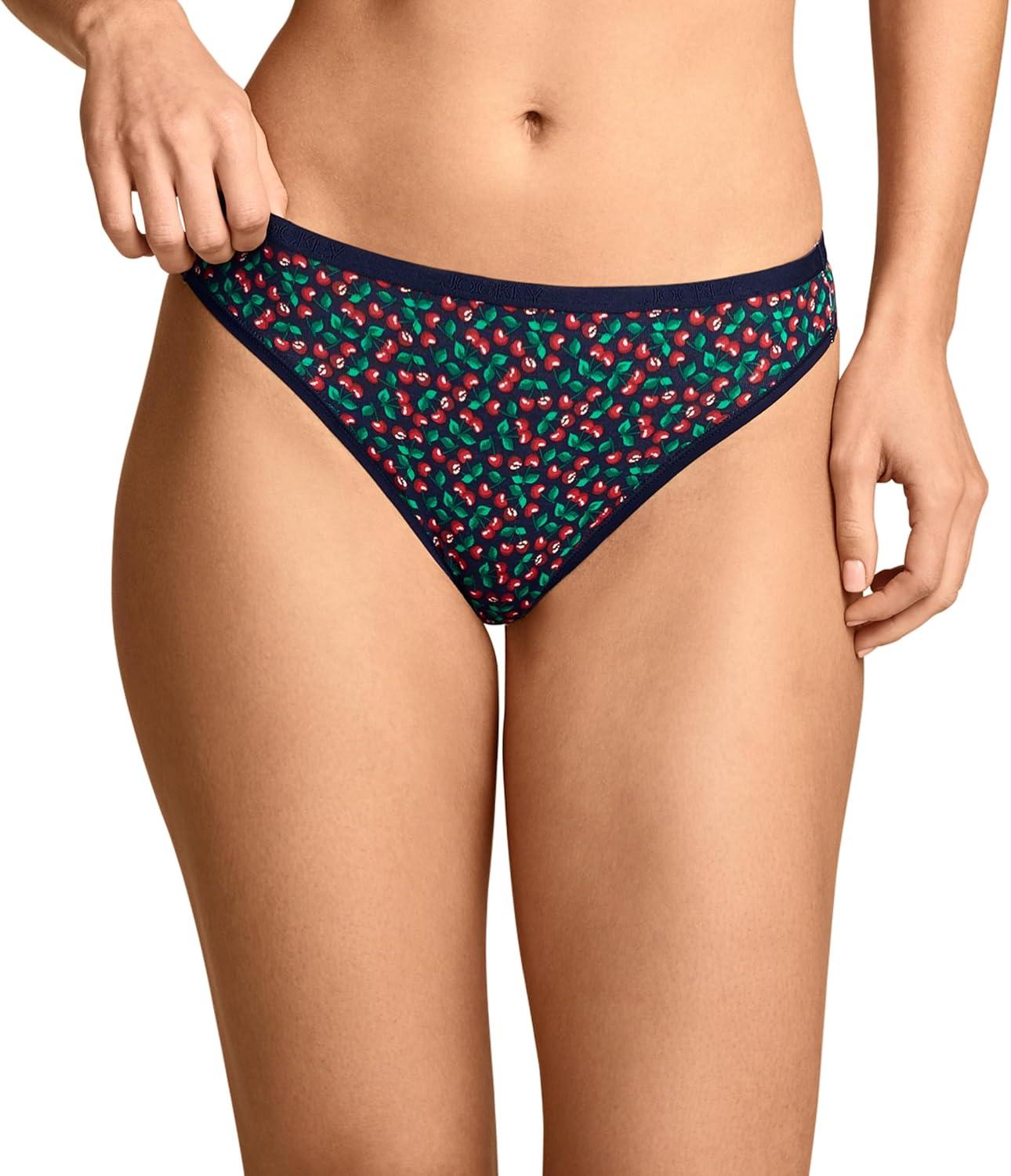 imageJockey Womens Underwear Organic Cotton Stretch Logo Thong 3 PackFresh Cherries