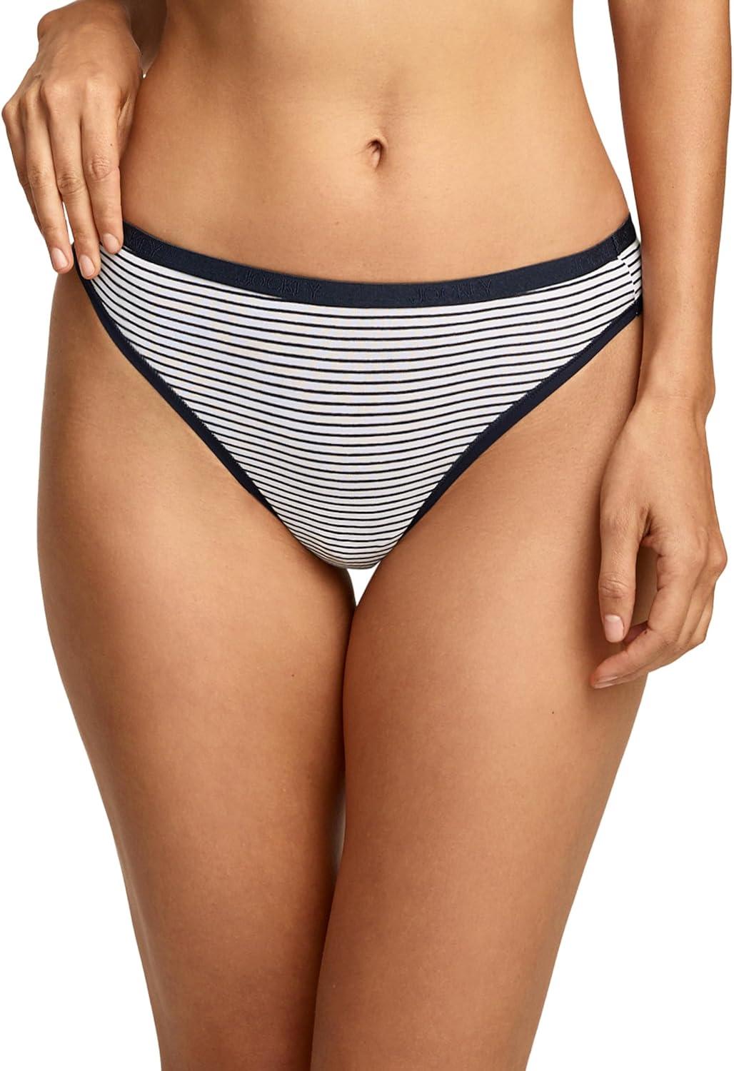 imageJockey Womens Underwear Organic Cotton Stretch Logo Thong 3 PackJockey Stripe