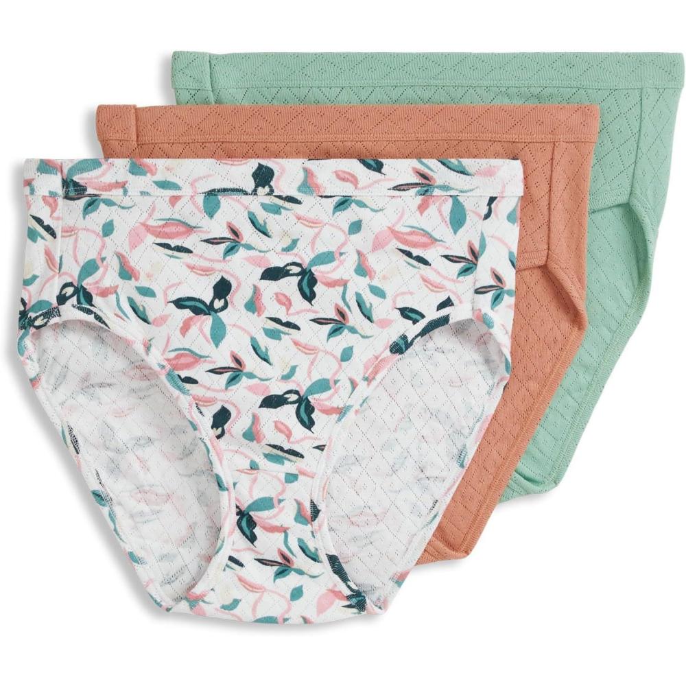 imageJockey Womens Underwear Elance Breathe French Cut 3 PackCeladon ZenAbstract PalmaRose Gold