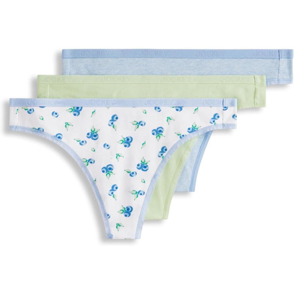 imageJockey Womens Underwear Organic Cotton Stretch Logo Thong 3 PackBerry Bliss