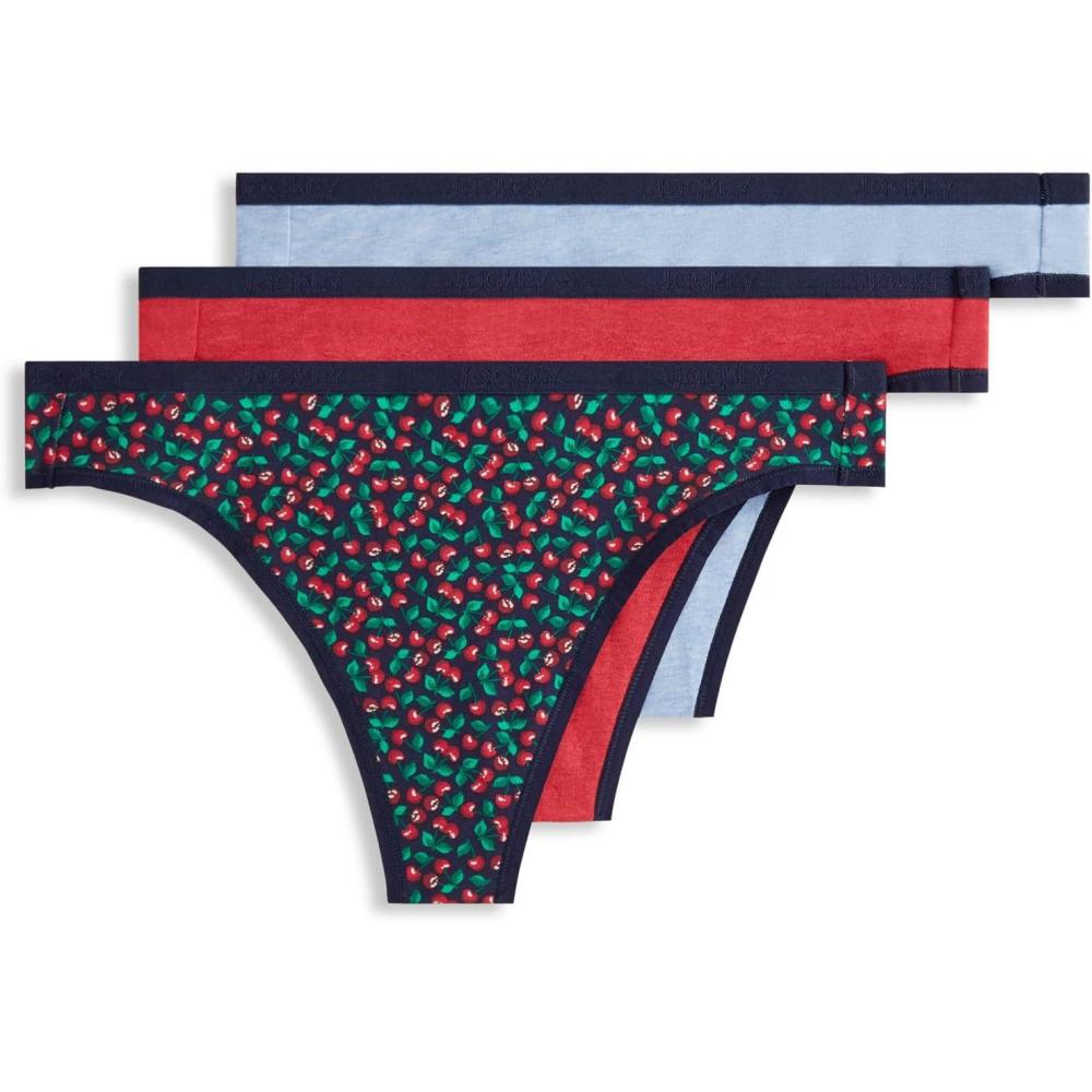 imageJockey Womens Underwear Organic Cotton Stretch Logo Thong 3 PackFresh Cherries