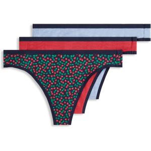 Jockey Women’s Underwear Organic Cotton Stretch Logo Thong – 3 Pack(Fresh Cherries)