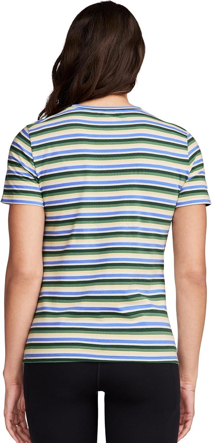 imageJockey Womens Activewear Organic Cotton Stretch Short Sleeve TeeAqua Stripe