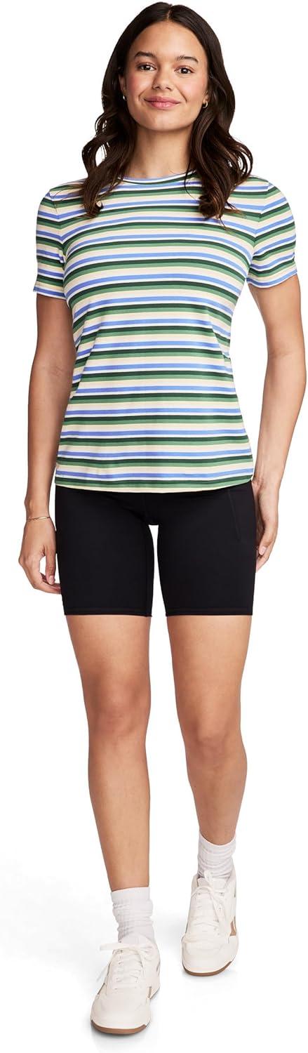 imageJockey Womens Activewear Organic Cotton Stretch Short Sleeve TeeAqua Stripe